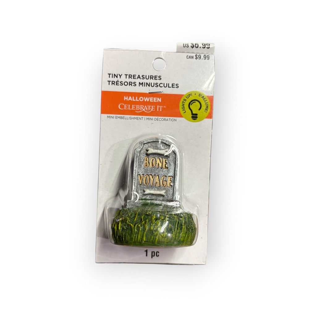 Celebrate It Tiny Treasures Halloween Light Up Bone Voyage Tombstone Mini Decor